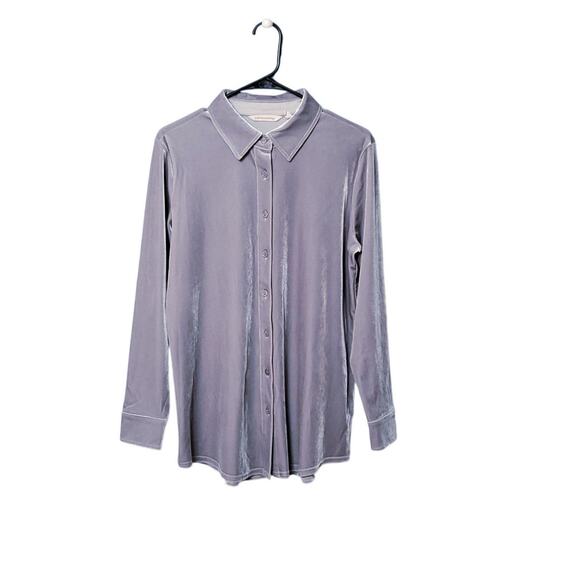 SOFT SURROUNDINGS Velvet Button Up Long Sleeve Blouse Commared Top - Picture 1 of 8